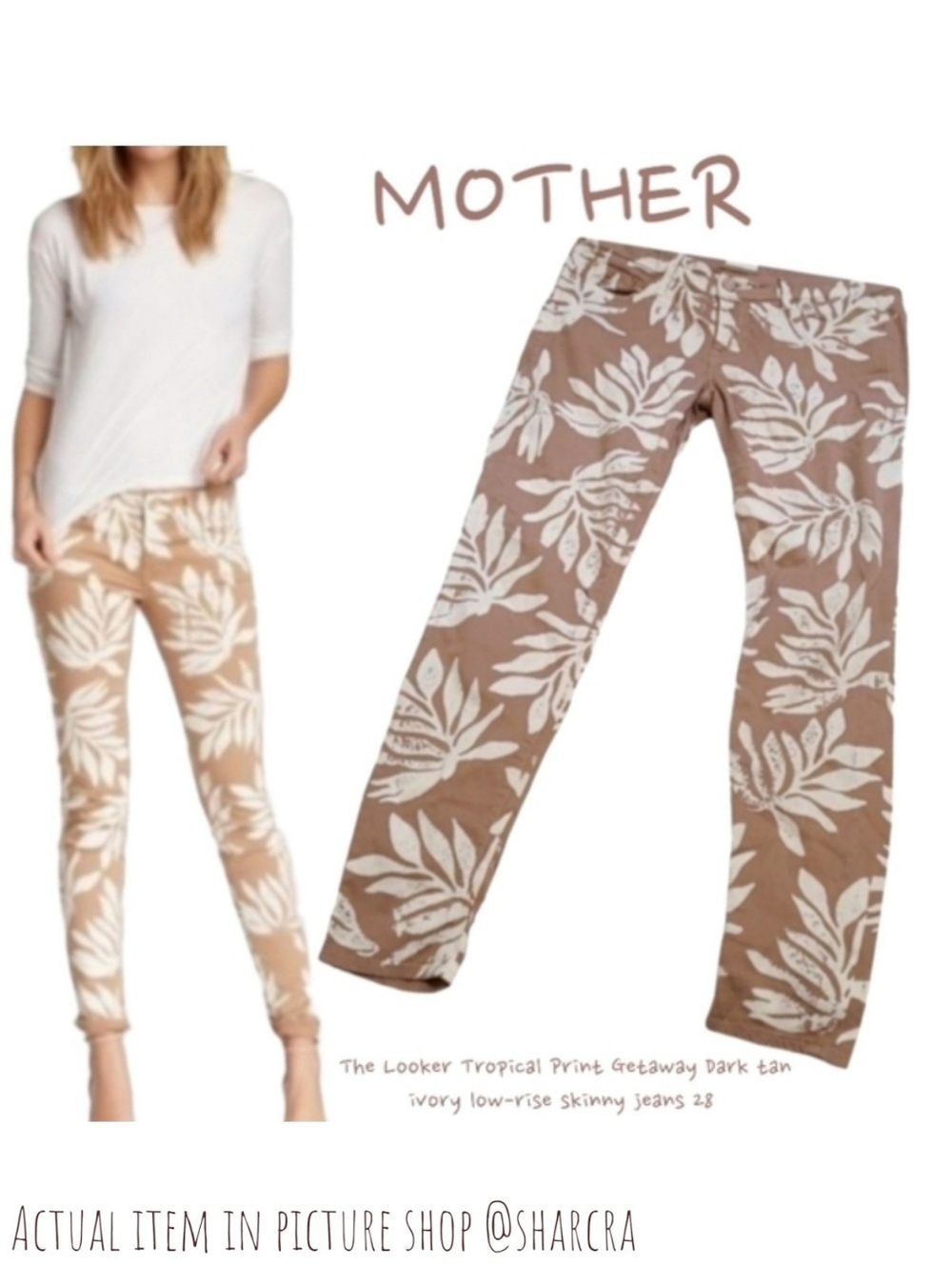 MOTHER The Looker Tropical Getaway Dark Plant Print Women's Skinny jeans 28